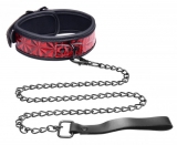 PU-Leather Collar & Leash embossed bicolor black & red Neck Restraint Neoprene lining & Chain-Leash black buy cheap