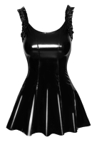 Vinyl Mini Dress w. ruffled Shoulder Straps & Zipper slightly flared Skirt 2-Way Back-Zipper playful & sexy black PVC buy