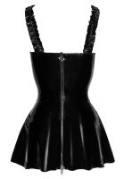 Vinyl Mini Dress w. ruffled Shoulder Straps & Zipper slightly flared Skirt playful & sexy black PVC Sheen by NOIR buy