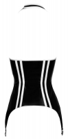 Porte-jarretelles en laque noir et blanc avec fermeture-éclair et porte-nuque