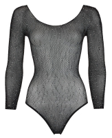Bodysuit transparent long Sleeves Mesh w. Rhinestones