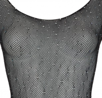 Bodysuit transparent long Sleeves Mesh w. Rhinestones