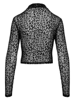 Long Sleeve Top transparent w. Leo-Flockprint & Zipper short & supple from NOIR HANDMADE buy cheap