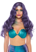 Langhaar Perücke violett m. Wellen Mermaid 70cm lang in Lila mit gelocktem Look einstellbar per Gummizug kaufen