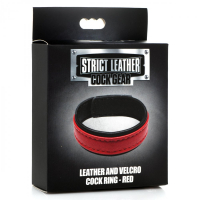Leather Cock Ring w. Velcro red-black