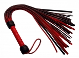 Leather Flogger Whip Heavy Tails black-red