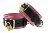 Leather Ankle Cuffs Deluxe pink-black lockable
