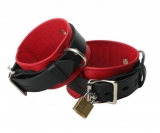 Leather Ankle Cuffs Deluxe red-black lockable
