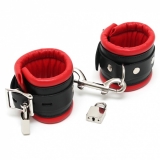 Leather Ankle Cuffs padded lockable black-red