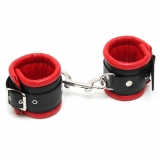Leather Ankle Cuffs padded black-red
