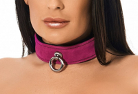 Leather Collar w. O-Ring soft Velours pink 4cm wide with soft Garment-Leather inside silky Suede-Leather outside buy