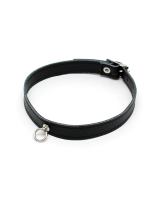 Leather Collar extra slim w. Ring narrow & simple black Nappa Leather Collar w. movable silver-colored Ring buy