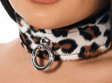 Leder Halsband m. Ring Leopard