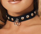 Leather Collar with round Studs & Ring