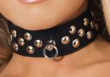 Leder Halsband mit Rundnieten & Ring breit
