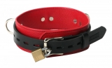 Cintura cervicale in pelle deluxe rosso-nera con serratura