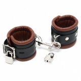 Leather Wrist Cuffs padded lockable black-brown