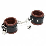 Leather Wrist Cuffs padded lockable black-brown