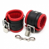 Leather Wrist Cuffs padded lockable black-red
