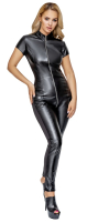 Leather & Stretch Jumpsuit w. 3-Way Zipper