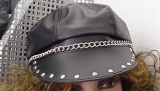 Leather Cap with Studs and Chain