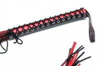 Frusta flogger in pelle intrecciata 90cm 15 fili rosso-nero
