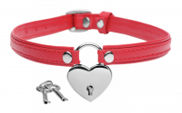 Leather Collar w. Heart-Lock & Keys red