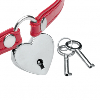 Collier en cuir avec cadenas en forme de coeur et clés rouges