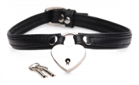 Collier en cuir avec cadenas en forme de cœur et clés, noir