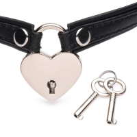 Leather Collar w. Heart-Lock & Keys black