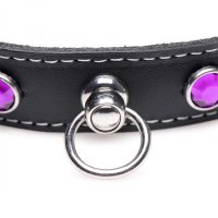Collier en cuir avec strass & anneau Royal Vixen violet