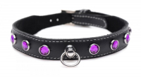 Leather Choker w. Rhinestones & Ring Royal Vixen purple
