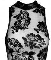 Mini Dress sleeveless Stretch-Tulle & Floral Flock-Print