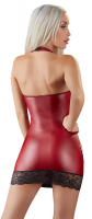 Mini-robe avec bretelles dans le cou look mat & dentelle rouge