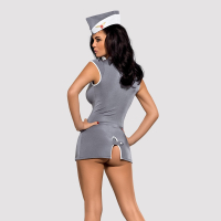 Mini Dress Uniform-Set Stewardess with open Front gray-white with Thong & Headpiece from OBSESSIVE buy cheap