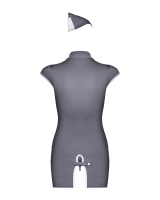 Mini abito uniforme set hostess grigio-bianco con perizoma e berretto da OBSESSIVE acquistare a buon mercato