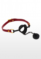 Mouth Gag Silicone w. Cap Lips red-gold PU-Leather