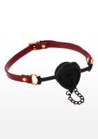 Mouth Gag Silicone w. Cap Lips red-gold PU-Leather