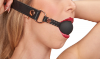 Mouth Gag w. Silicone Ball & Plush-Lining PU-Leather