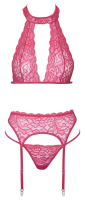 Neckholder-Bra Suspender Belt & Thong Lace pink