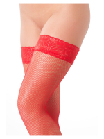Fishnet Stockings Stay-up w. Lace Top red