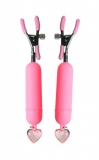 Nipple Clamps with Vibration Pink Heart