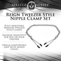 Nipple Clamps Tweezer-Style w. Chain Reign