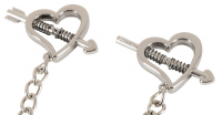 Nipple Clamps Heart shaped Spring loaded w. Chain