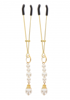 Tweezer Nipple Clamps adjustable golden w. Glass Pearls