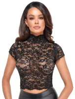 Noir Handmade Spitzentop kurzarm m. Stehkragen