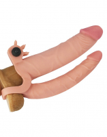 Penis Extender 2.5cm w. Anal Dildo & Vibration TPE brown