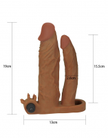 Penis Extender 5cm w. Anal Dildo & Vibration TPE brown