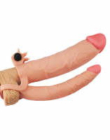 Estensore del pene 7,5 cm con dildo anale e vibrazione TPE color pelle