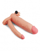 Estensore del pene 7,5 cm con dildo anale e vibrazione TPE color pelle
